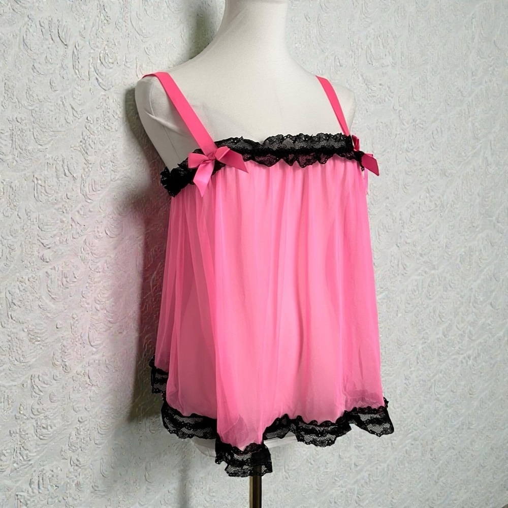 Victoria’s Secret Pink Chiffon Babydoll Nightie w/ Black Lace S